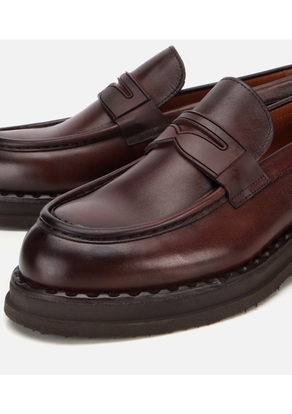 02AYH313910A480 ERKEK Deri Kahverengi Dikiş Detaylı Kalın Tabanlı Klasik Loafer modelleri