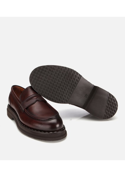02AYH313910A480 ERKEK Deri Kahverengi Dikiş Detaylı Kalın Tabanlı Klasik Loafer