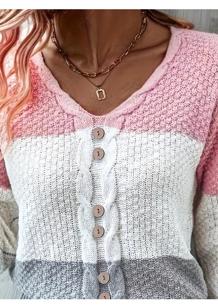 Kadın Uzun Kollu V Yakalı Önden Düğmeli Çok Renkli Bluz modelleri