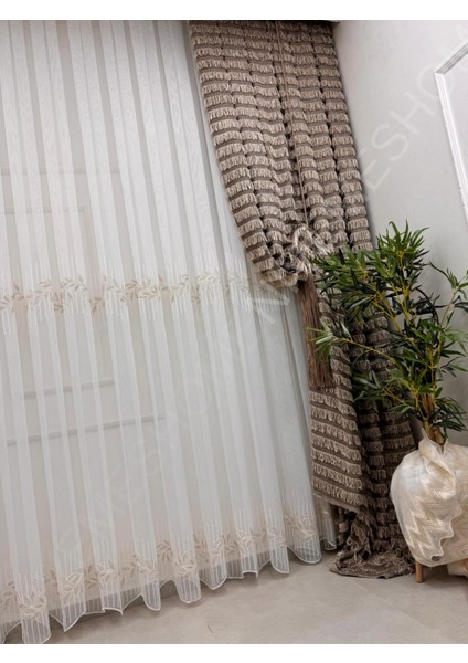 Nivemeshome 2572 V- 117 Hera Gold 1/3 Pileli Bambu Tül Perde fiyatları