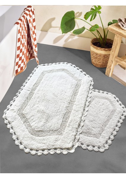 Exgena Ekru 2li %100 Pamuklu Banyo Paspas Seti