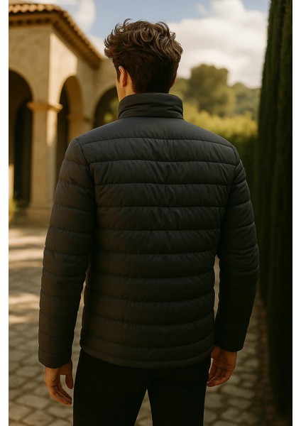 Erkek Comfort Dik Yaka Günlük Kışlık Füme Şişme Mont