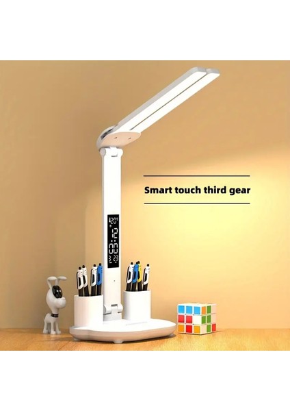 Dijital Ekranlı Çift Kanatlı Kalemlik Bölmeli Tip C USB Kablolu LED Masa Lambası