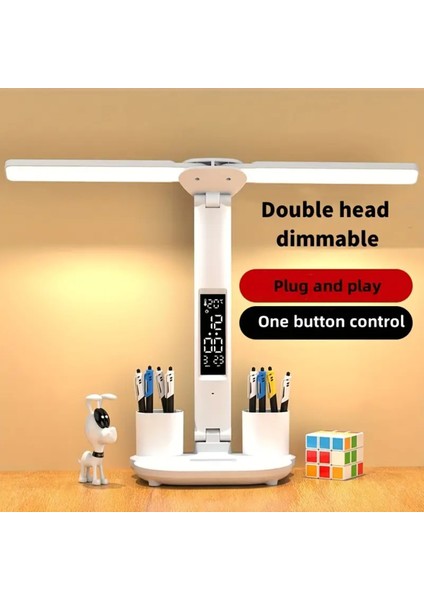 Dijital Ekranlı Çift Kanatlı Kalemlik Bölmeli Tip C USB Kablolu LED Masa Lambası fiyatları