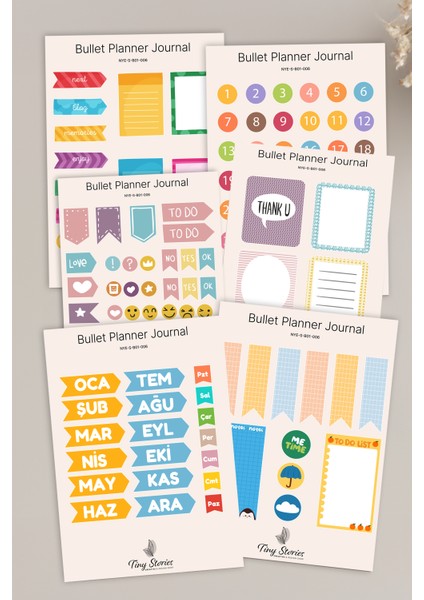 Bullet Journal Sticker Seti - 6 Sayfa / Ajanda, Scrapbook, Journal