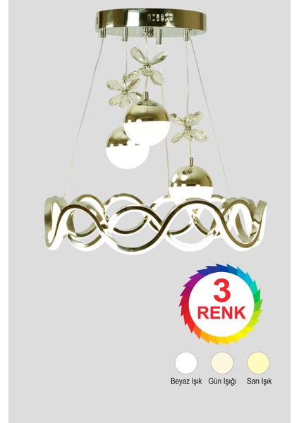 Neo Sarı Kaplama Yuvarlak 3 Toplu 3 Renk Modüllü Ledli Avize