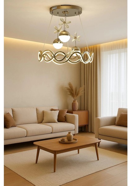 Neo Sarı Kaplama Yuvarlak 3 Toplu 3 Renk Modüllü Ledli Avize fiyatları