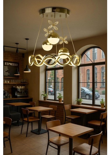 Neo Sarı Kaplama Yuvarlak 3 Toplu 3 Renk Modüllü Ledli Avize modelleri