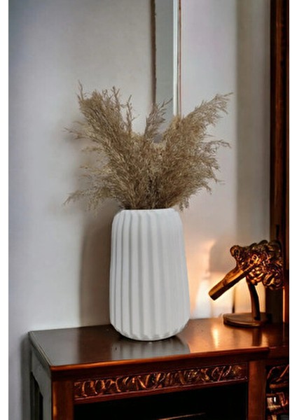 Bohem Tarz Büyük Boy Vazo, Iskandinav Tarz Oluklu Şerit Beyaz Dekoratif Vazo, Çizgili Vazo fiyatları