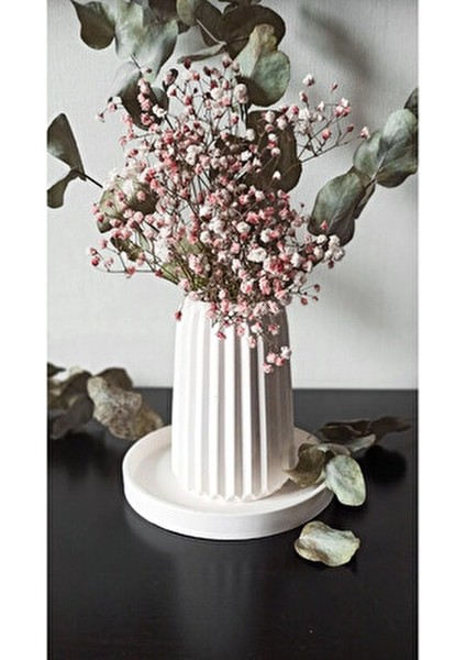 Bohem Tarz Büyük Boy Vazo, Iskandinav Tarz Oluklu Şerit Beyaz Dekoratif Vazo, Çizgili Vazo fırsatları