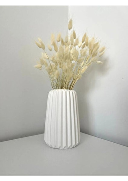 Bohem Tarz Büyük Boy Vazo, Iskandinav Tarz Oluklu Şerit Beyaz Dekoratif Vazo, Çizgili Vazo indirimleri
