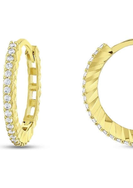 Taşlı Altın Halka Küpe - 14K fiyatları