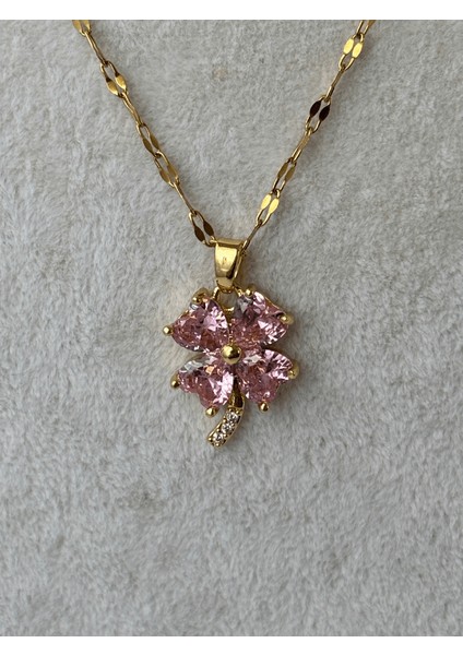 Pembe Yonca Yapraklı Gold Kolye fiyatları