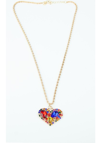 Burgu Zincir Renkli Taşlı Kalp Uçlu Kolye fırsatları