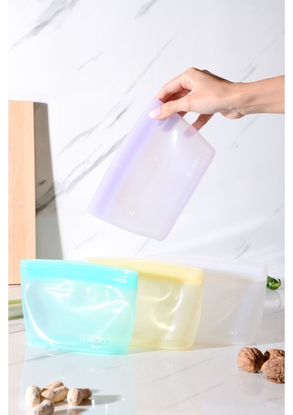 Lush Hava Sızdırmaz Kilitli Silikon Saklama Torbası 500 ml | Mor modelleri