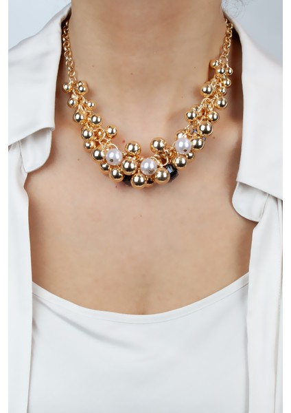 Inci ve Küp Kristal Detay Gold Salkım Kolye fiyatları