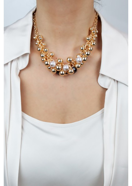 Inci ve Küp Kristal Detay Gold Salkım Kolye fırsatları