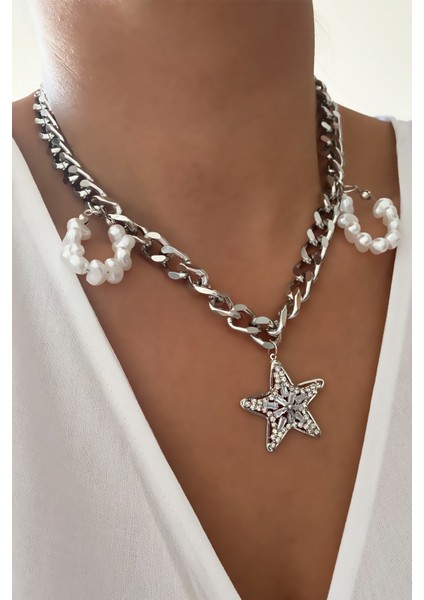 Yıldız Uçlu Inci Detay Gümüş Renk Kolye fiyatları