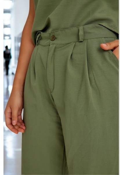 Yazlık Kolsuz Alt Üst Keten Takım