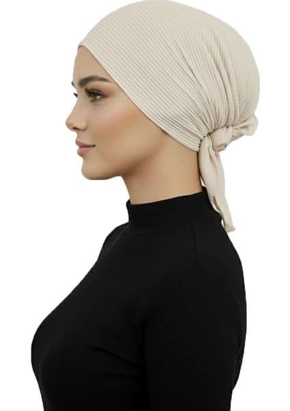 Lüks Plise Bej Arkası Şifon Çiçek Detaylı Hazır Türban Tesettür Bone modelleri