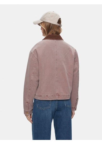 Uzun Kollu Fermuarlı Kadife Yakalı Pembe Ceket modelleri