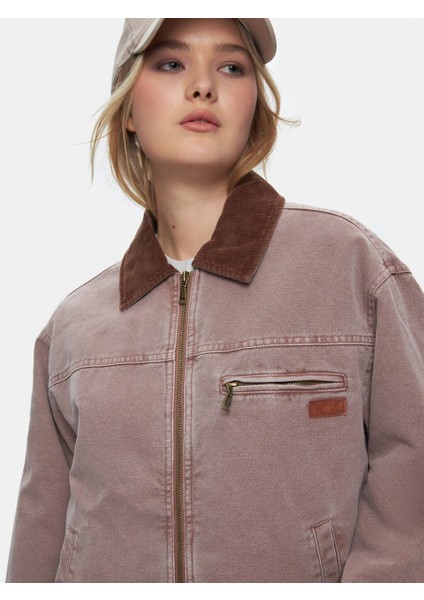 Uzun Kollu Fermuarlı Kadife Yakalı Pembe Ceket fırsatları