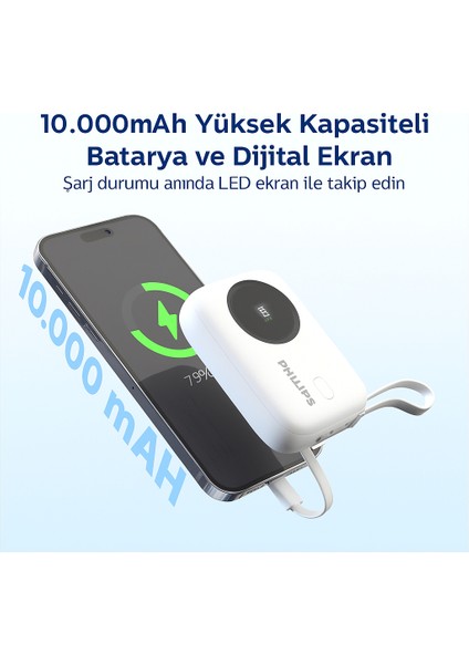 Dahili Kablolu Powerbank, 10000 Mah, Dahili Type-C ve Lightning Kablo, Dijital Ekran, Akım Korumalı fiyatları