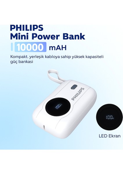 Dahili Kablolu Powerbank, 10000 Mah, Dahili Type-C ve Lightning Kablo, Dijital Ekran, Akım Korumalı modelleri