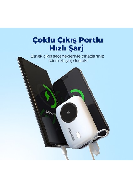Dahili Kablolu Powerbank, 10000 Mah, Dahili Type-C ve Lightning Kablo, Dijital Ekran, Akım Korumalı indirimleri
