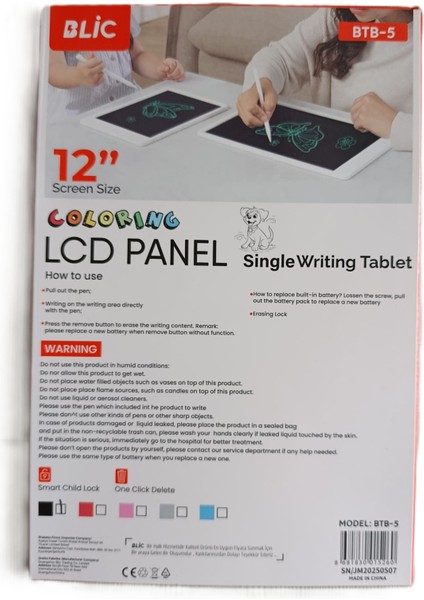 LCD Panel Yazı Tableti 12 Inç Btb-5 Smart Child Lock LCD Panel Single Writing Tablet modelleri