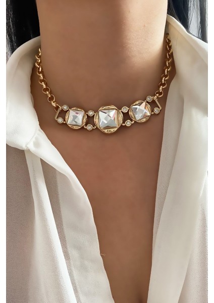 Taşlı Gold Choker Kolye