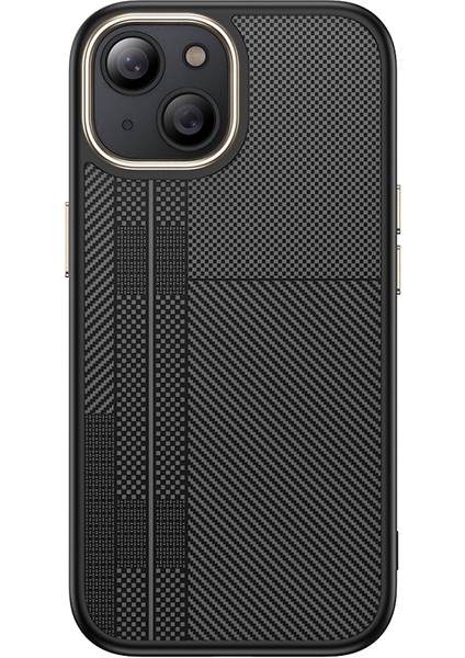 iPhone 15 Plus Kılıf M-Safe Şarj Özellikli Karbon Fiber Görünümlü Spıa Antina Kapak - Siyah-Gri