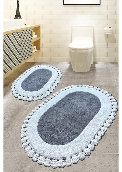 Elexus Gri %100 Pamuklu 2li Banyo Paspas Seti