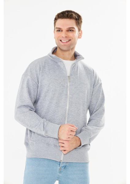 Erkek Tam Fermuarlı Pamuklu Eşofman Üstü Gri Melanj 9507-G fiyatları