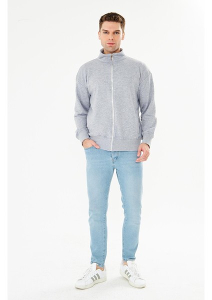 Erkek Tam Fermuarlı Pamuklu Eşofman Üstü Gri Melanj 9507-G modelleri