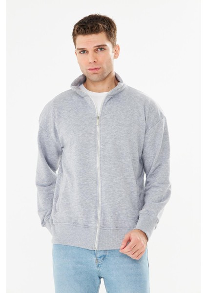 Erkek Tam Fermuarlı Pamuklu Eşofman Üstü Gri Melanj 9507-G indirimleri