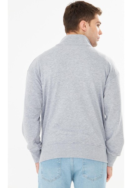 Erkek Tam Fermuarlı Pamuklu Eşofman Üstü Gri Melanj 9507-G