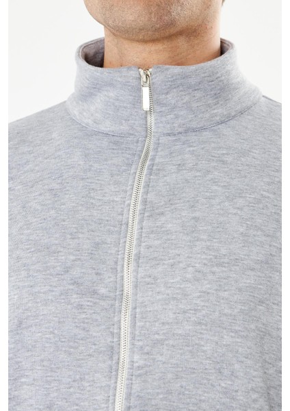 Erkek Tam Fermuarlı Pamuklu Eşofman Üstü Gri Melanj 9507-G
