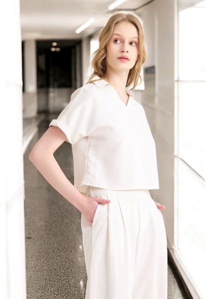 Yazlık V Yaka Şık Keten Takım