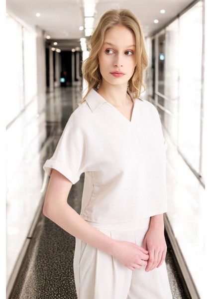 Yazlık V Yaka Şık Keten Takım