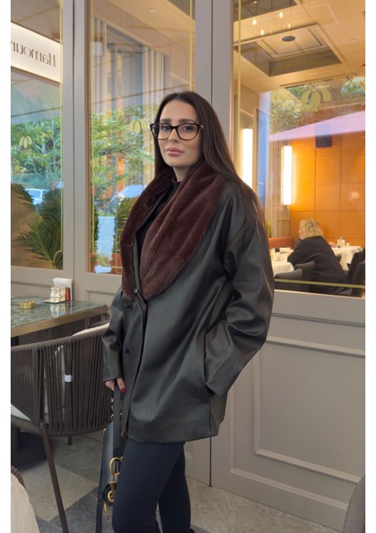 Ferelle Kürklü Şal Yaka Deri Kaban- Kahverengi fiyatları