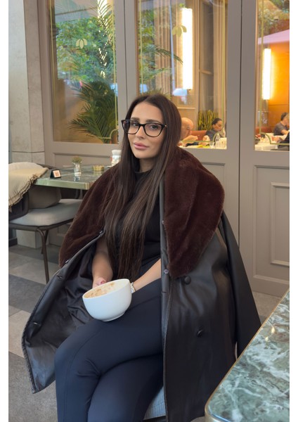 Ferelle Kürklü Şal Yaka Deri Kaban- Kahverengi modelleri