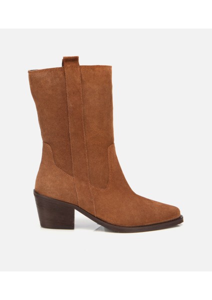 01BOH313150A340 KADIN Süet Deri Taba Western Kovboy Topuklu Bot