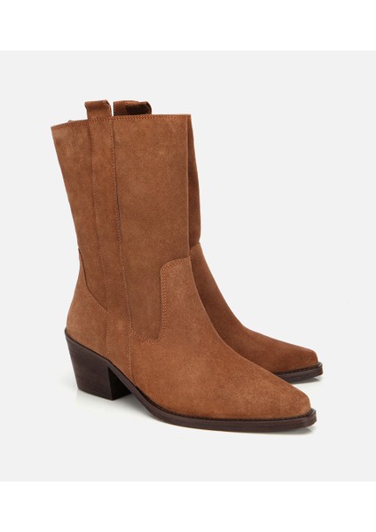 01BOH313150A340 KADIN Süet Deri Taba Western Kovboy Topuklu Bot fiyatları