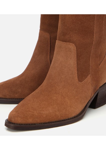 01BOH313150A340 KADIN Süet Deri Taba Western Kovboy Topuklu Bot modelleri