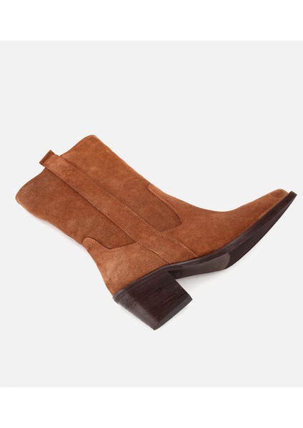 01BOH313150A340 KADIN Süet Deri Taba Western Kovboy Topuklu Bot