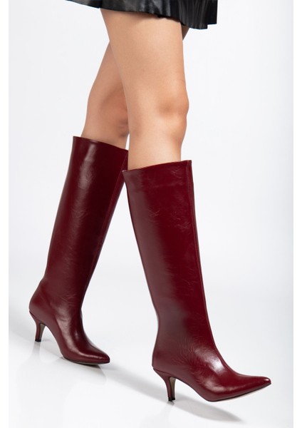 SYT-2025 Bordo Kırışık Rugan Günlük Kadın Çizme modelleri