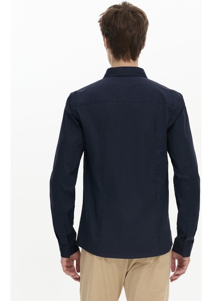 Uzun Kollu Önü Düğmeli Basic Lacivert Gömlek modelleri