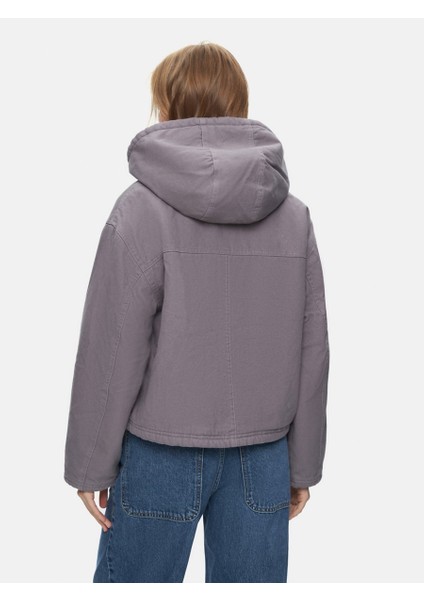 Uzun Kollu Kapüşonlu Peluş Astarlı Mor Ceket modelleri