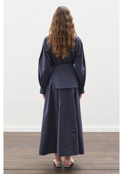 Kemer Detaylı Pileli Elbise Lacivert